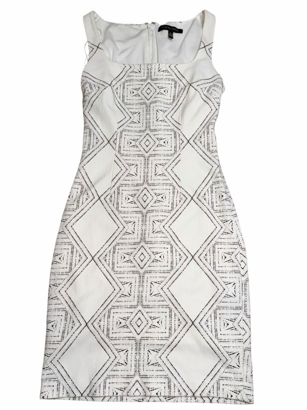 Cynthia Steffe Eloise Lacquer Print Ponte Sheath Dress Ivory Black Size 6 - Picture 2 of 7